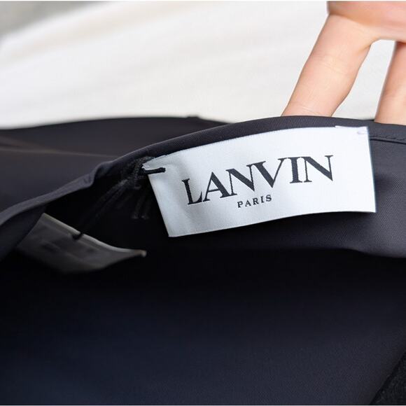 NWT Lanvin Black Satin Sleeveless Round Neck Dress with Ruffles, size EU38/US2 - Picture 4 of 9